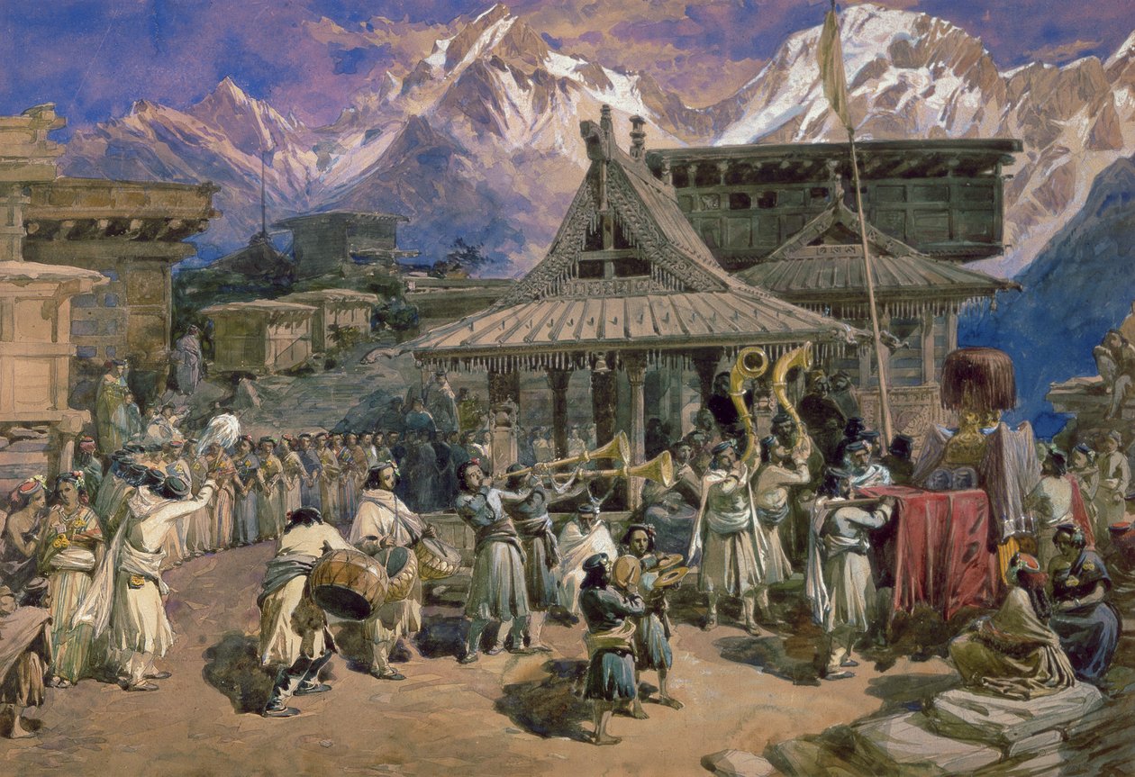 Puja w Chini Bashahr, Himalaje, ok. 1859-66 (wc) autorstwa William Crimea Simpson