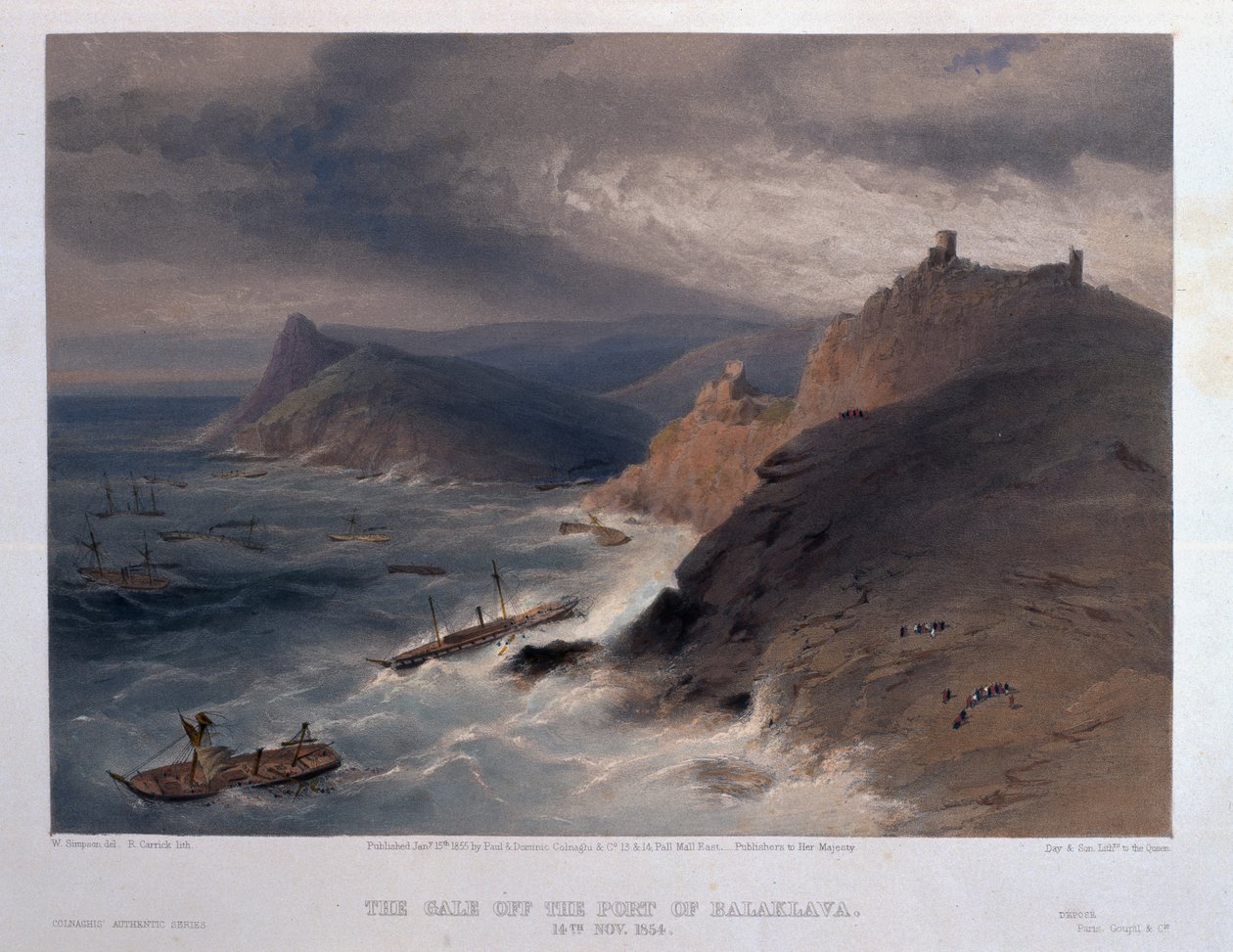 Gale off the Port of Balaklava, 14 listopada 1854, grawerowane przez R. Carricka, z 