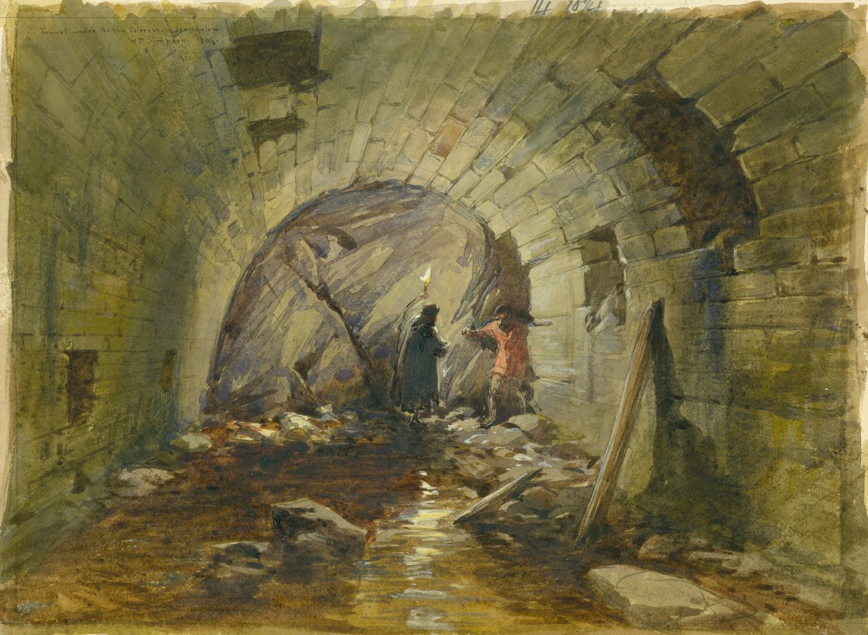 Tunel pod Via Dolorosa, Jerozolima, 1869 (wc i ołówek na papierze) autorstwa William Crimea Simpson