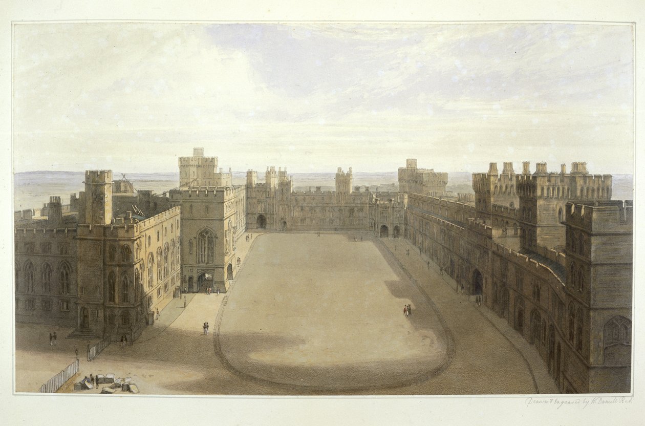 Patrząc na czworokąt w Windsor, z kompilacji widoków Windsor, Eton i Virginia Water, c.1825-30 autorstwa William Daniell