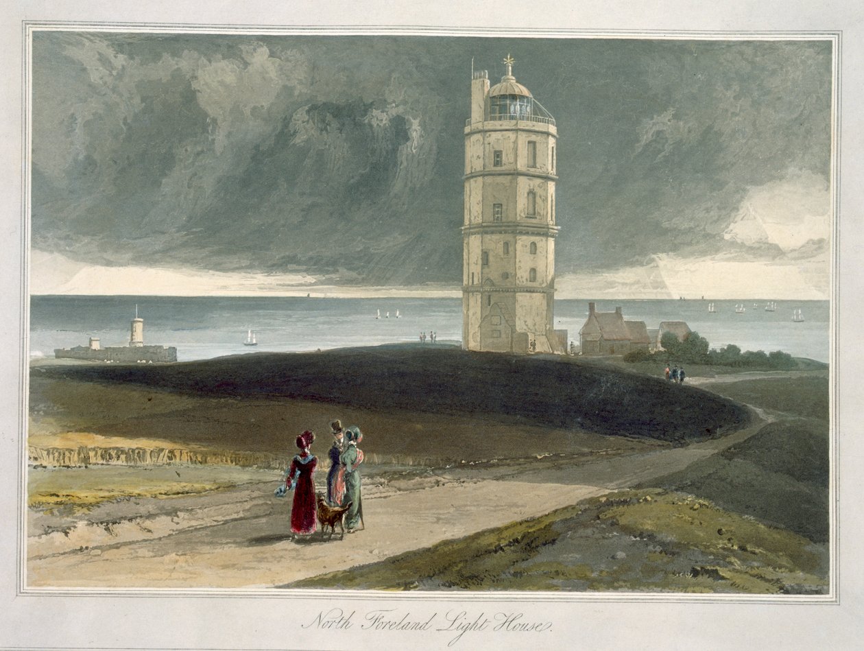 Latarnia morska North Foreland, z „Podróży po Wielkiej Brytanii podjęta między latami 1814 i 1825” opublikowana w 1829 r. autorstwa William Daniell