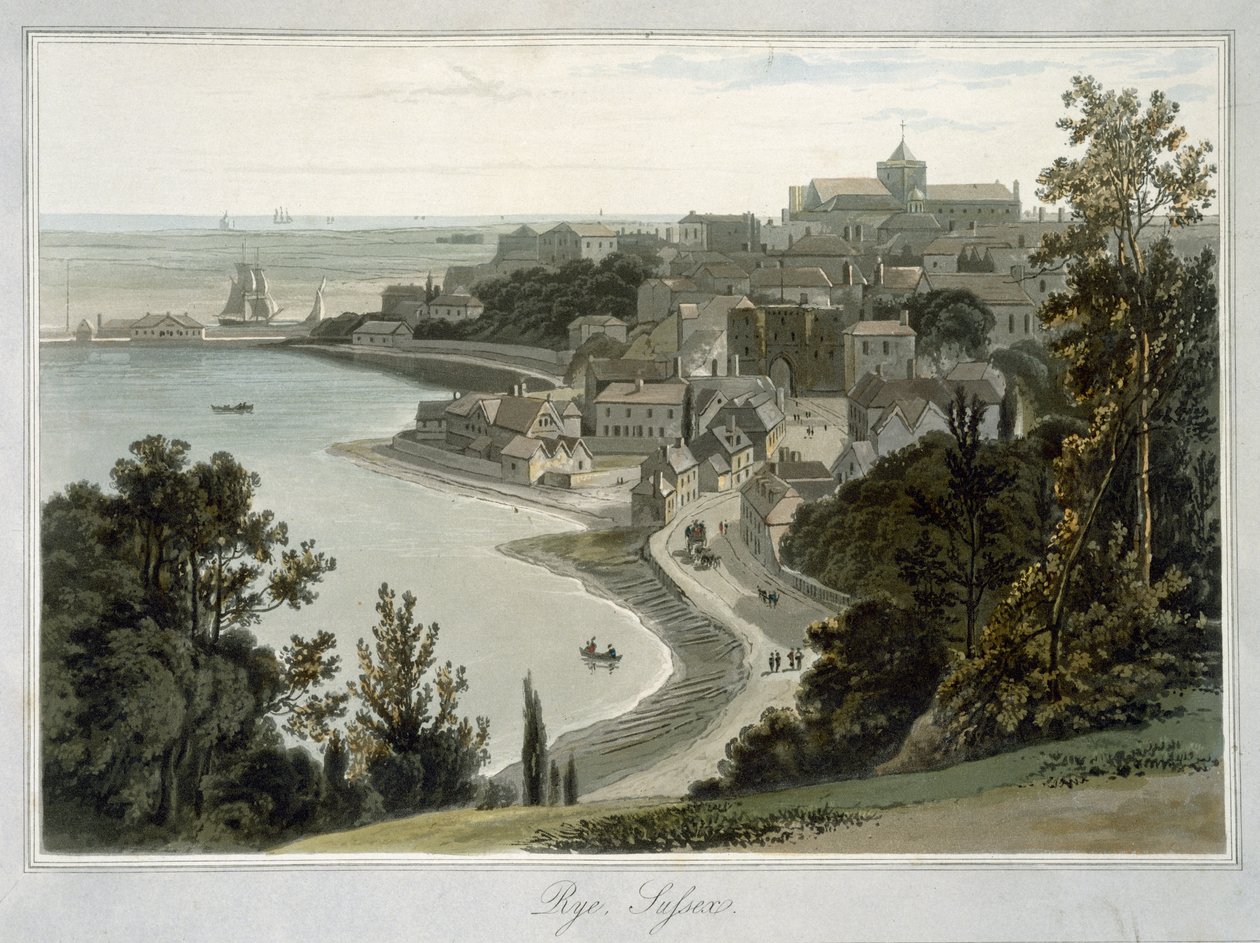 Rye, East Sussex, z „Podróży po Wielkiej Brytanii podjęta między latami 1814 a 1825”, opublikowana w 1823 r. autorstwa William Daniell