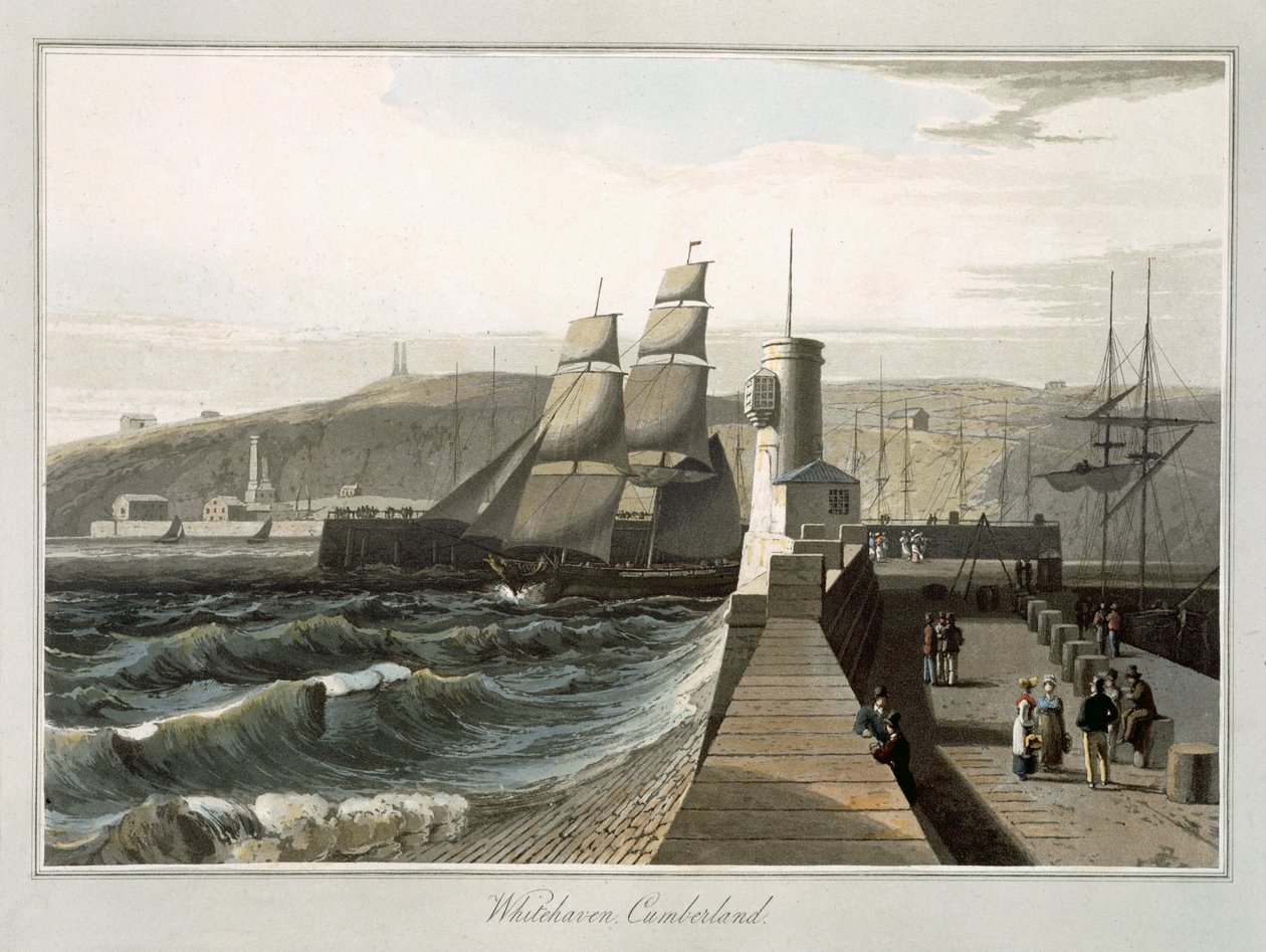 Whitehaven, Cumberland, z "A Voyage Around Great Britain Undertaken between the Years 1814 and 1825" (akwatinta) autorstwa William Daniell