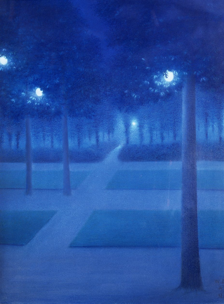 Scena nocna w Parc Royal, Bruksela, 1897 (pastel na papierze) autorstwa William Degouve de Nuncques