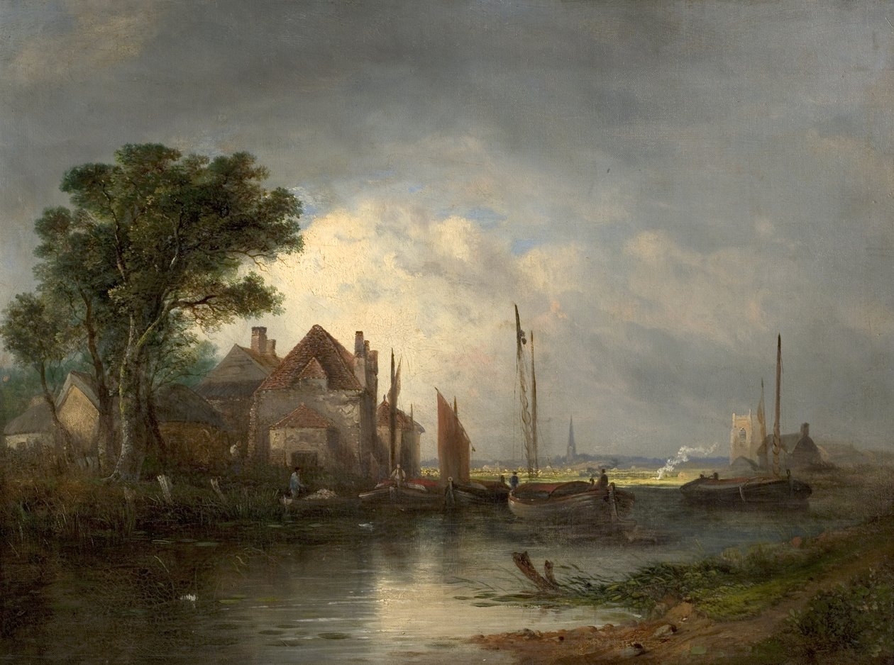 Scena rzeczna z łódkami, XIX w. autorstwa William Henry Crome