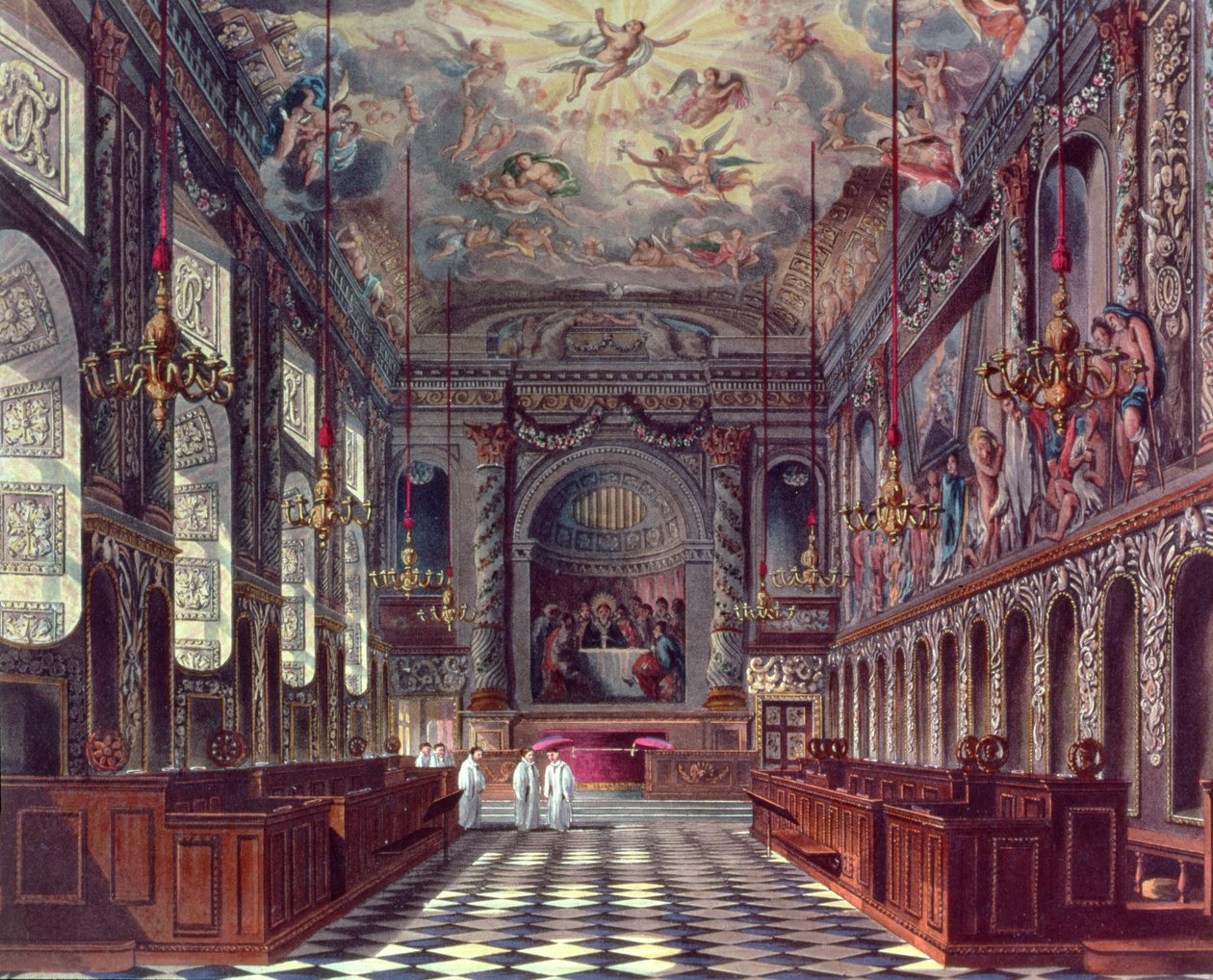 Kaplica Królewska, Zamek Windsor z Pynes Royal Residences, 1818 r. autorstwa William Henry Pyne