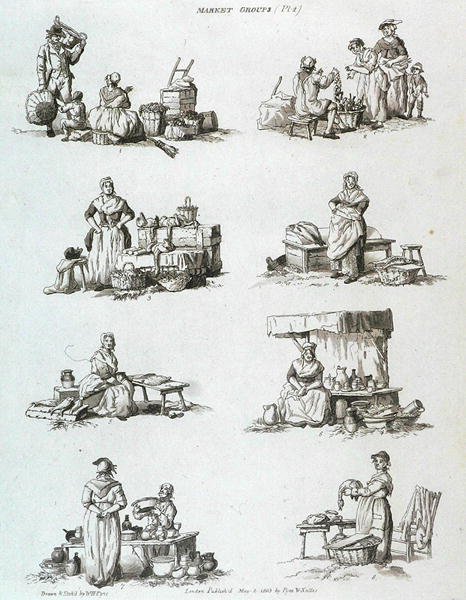 Grupy rynkowe, z Microcosm, tom II, grawerowane przez J. Hilla, ok. 1806 autorstwa William Henry after Pyne