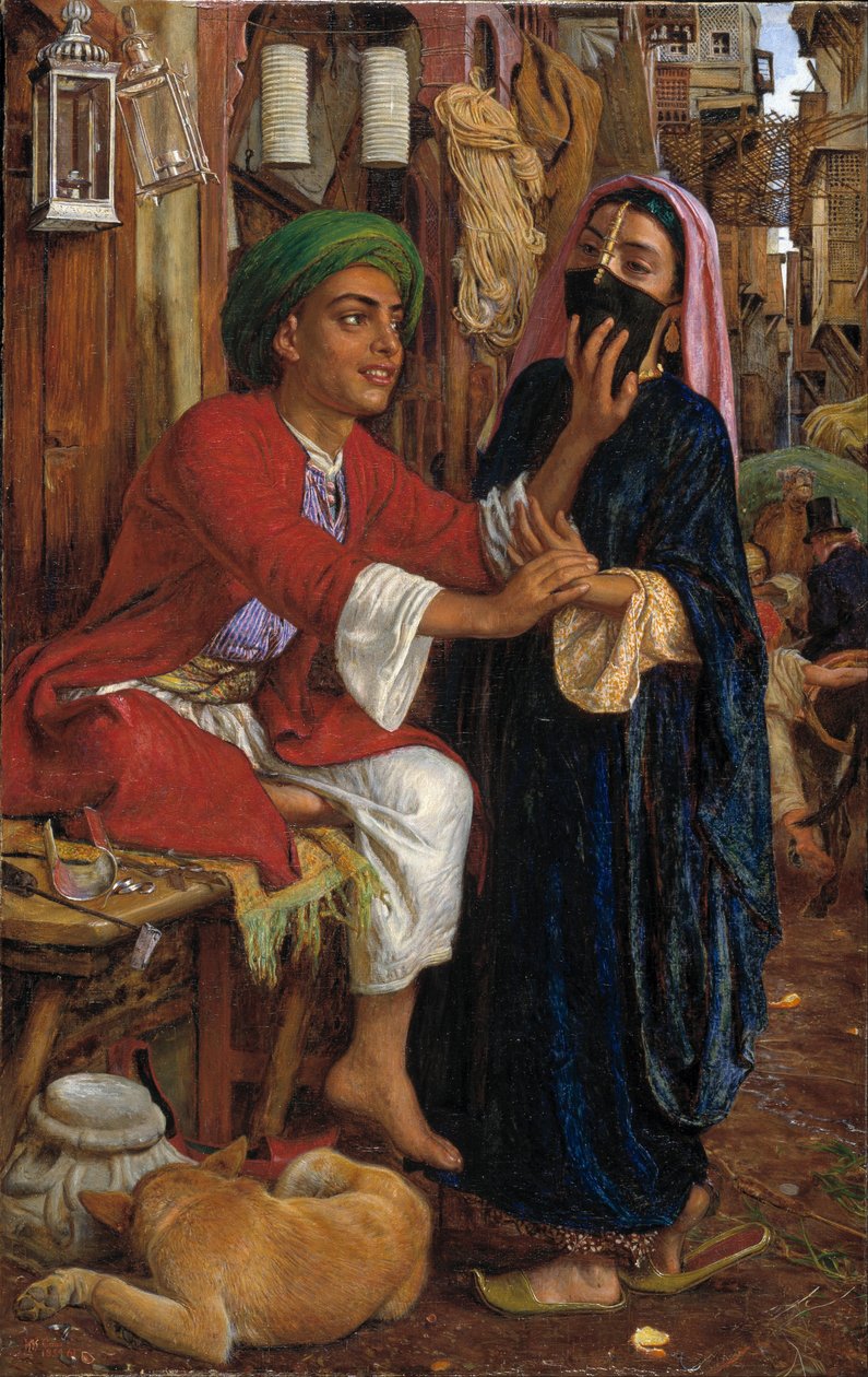Zaloty twórców lampionów, scena uliczna w Kairze autorstwa William Holman Hunt