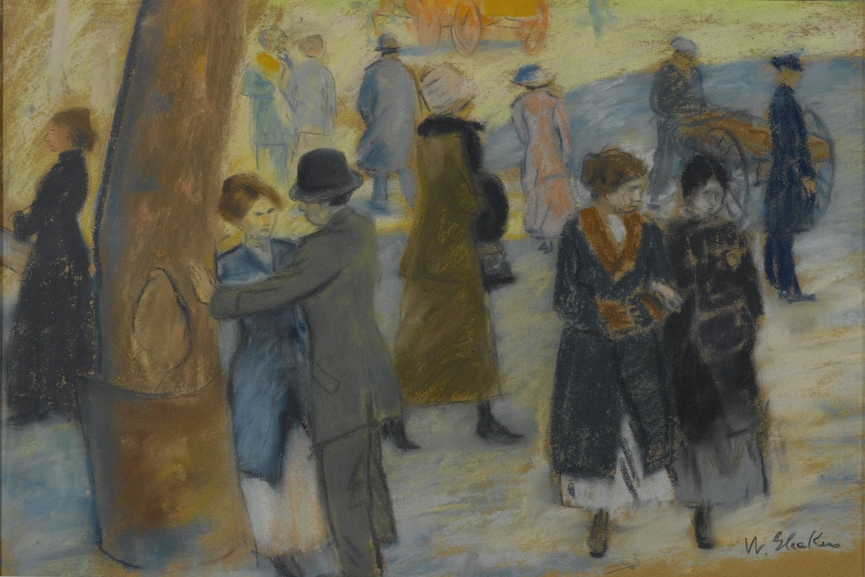Scena miejska, ok. 1910 (pastel na odwrocie fragmentu tapety) autorstwa William James Glackens
