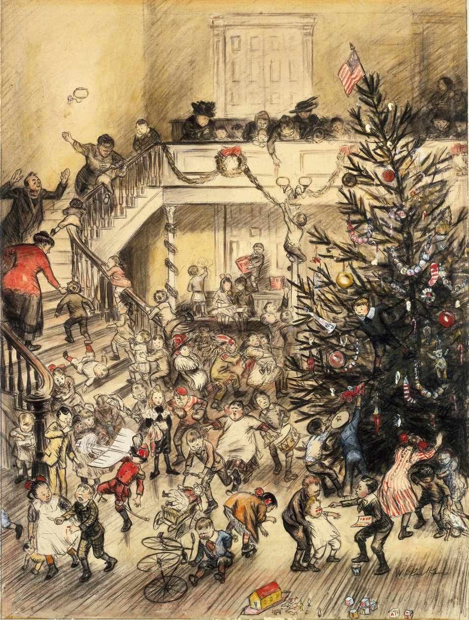 Yuletide Revel (tusz i wc pranie na papierze) autorstwa William James Glackens