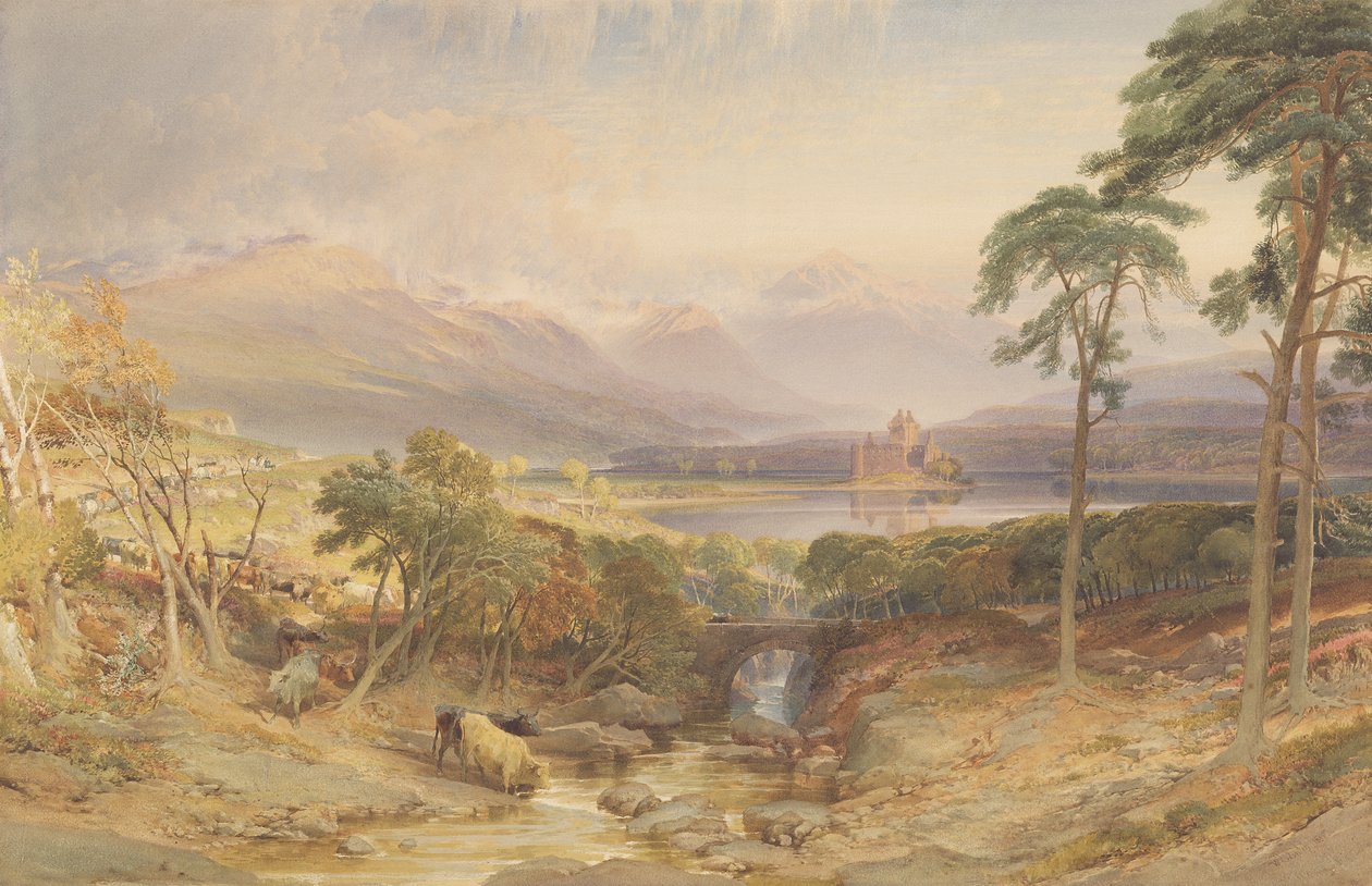 Zamek Kilchurn, Argyllshire, 1865 (wc, pne, wydrapywanie i grafit na papierze) autorstwa William Leighton Leitch