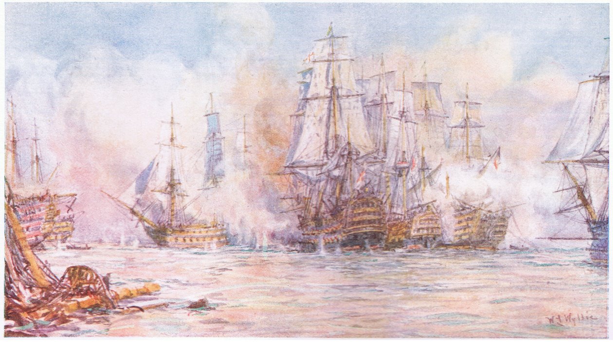 Bitwa pod Trafalgarem 1805, 1915 autorstwa William Lionel Wyllie