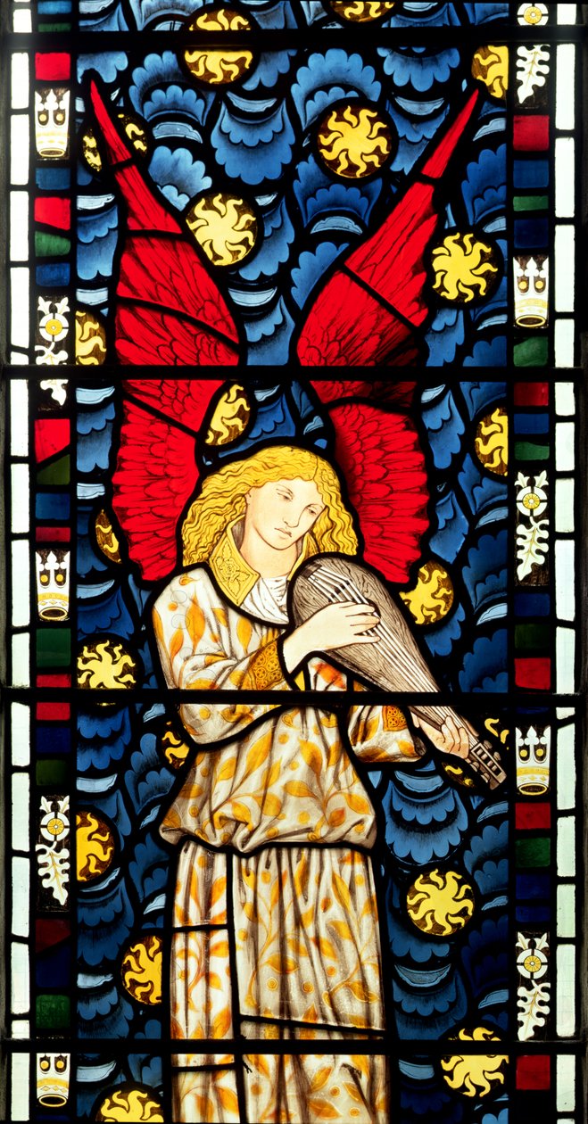 Anioł grający na lutni, detal z dolnego środka Okna Anielskiego, 1869 (witraż) (zob. też 120165) autorstwa William Morris