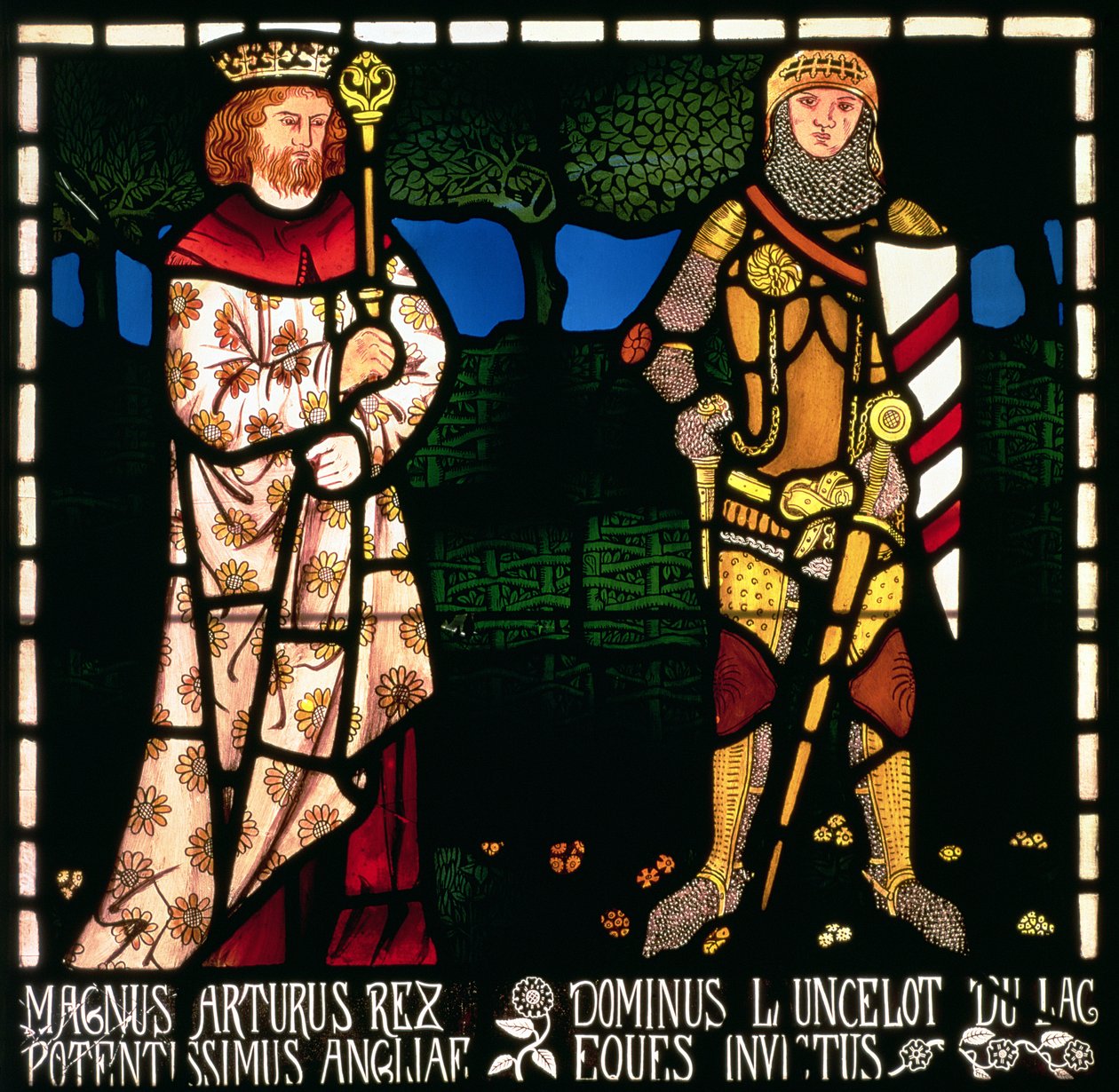 Król Artur i Sir Lancelot, 1862 (witraże) autorstwa William Morris