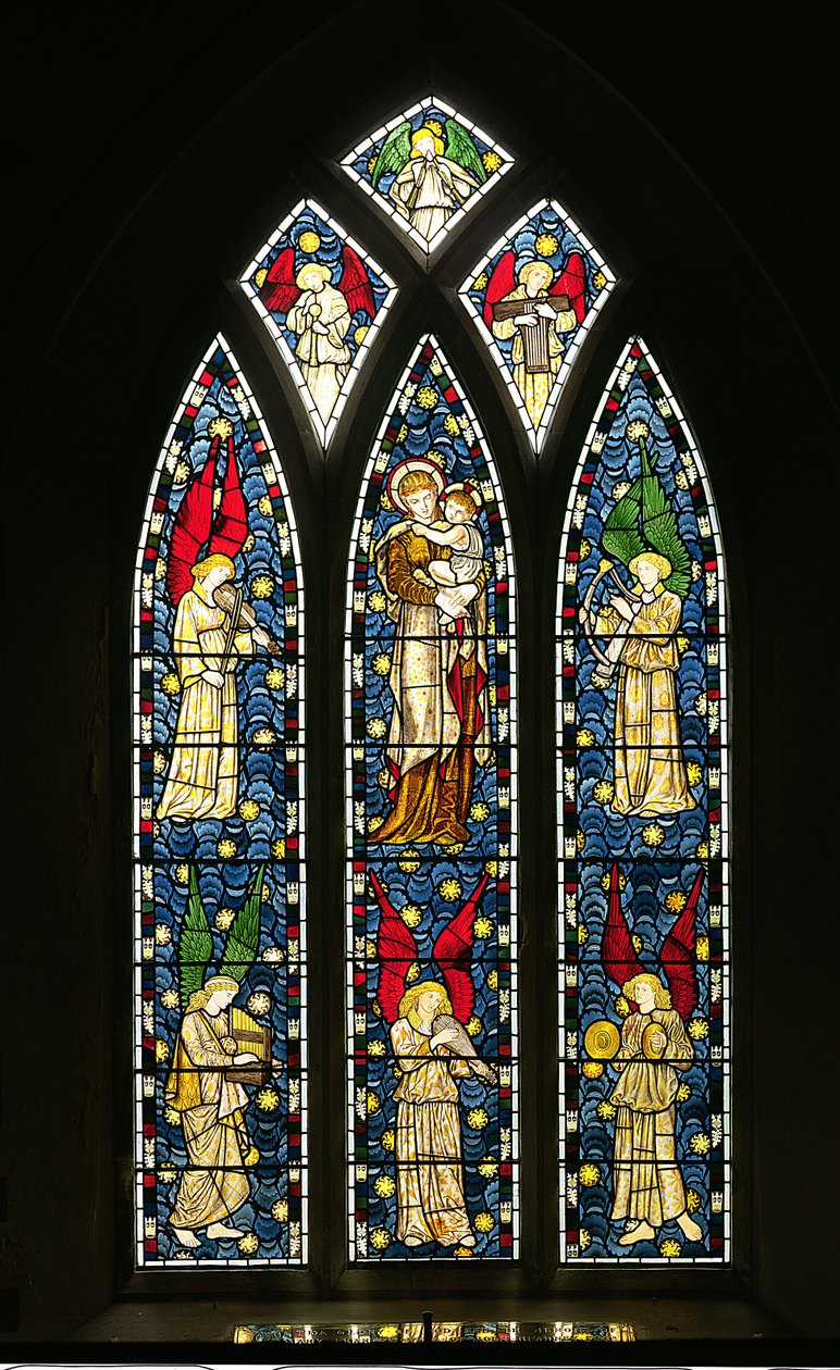 Madonna z Dzieciątkiem z Muzycznymi Aniołami, 1869 (witraż) autorstwa William Morris