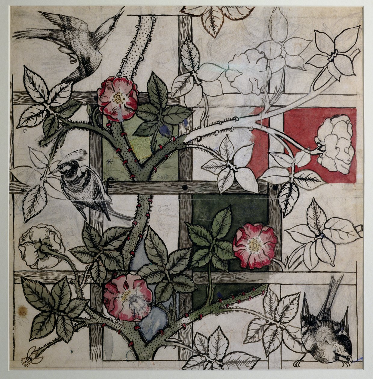 Oryginalna grafika do projektu tapety "Trellis", 1862 r. autorstwa William Morris