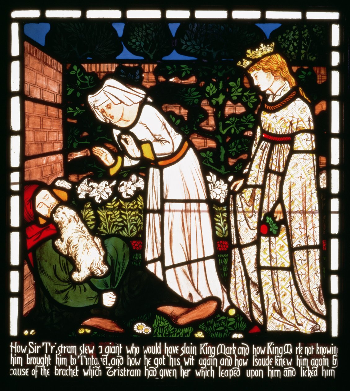 Sir Tristana rozpoznaje pies Izoldy Pięknej, z „Historii Tristana i Izoldy”, William Morris und Co. (witraże) autorstwa William Morris