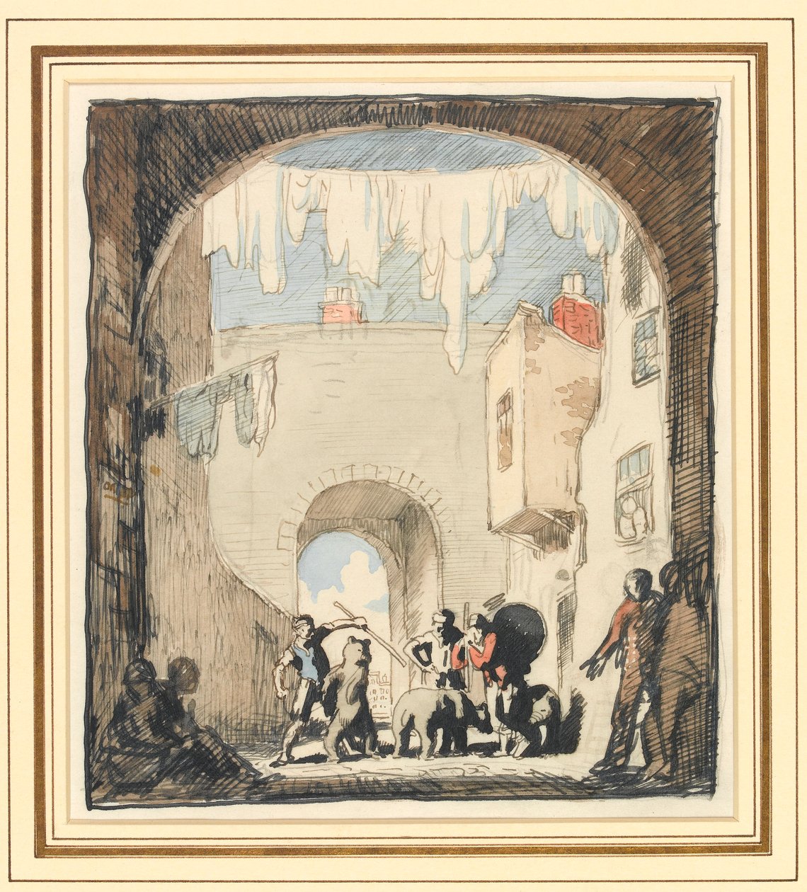 Scena uliczna (grafit, długopis i indyjska farba i akwarele na papierze) autorstwa William Orpen