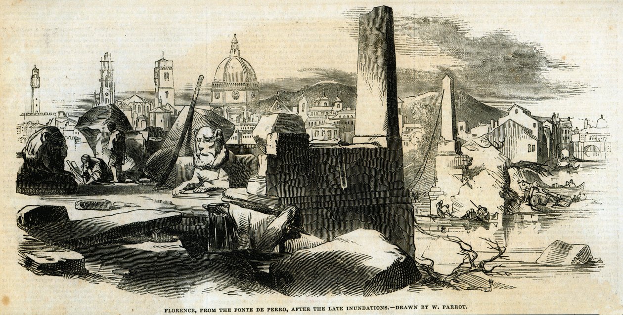 Florencja, z Ponte de Perro, po późnych wylewach, z „The Illustrated London News”, 4 stycznia 1845 autorstwa William Parrott
