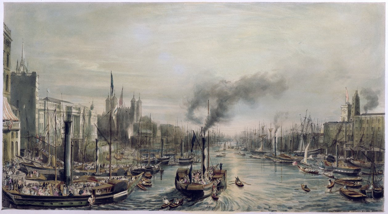 Pool of London z London Bridge, 1841 autorstwa William Parrott