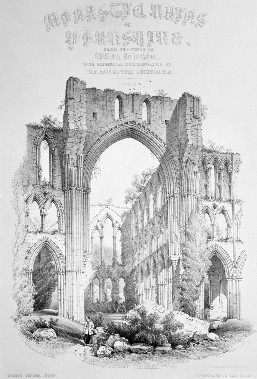 Opactwo Rievaulx, ze strony tytułowej „Ruiny klasztorne Yorkshire” autorstwa William Richardson