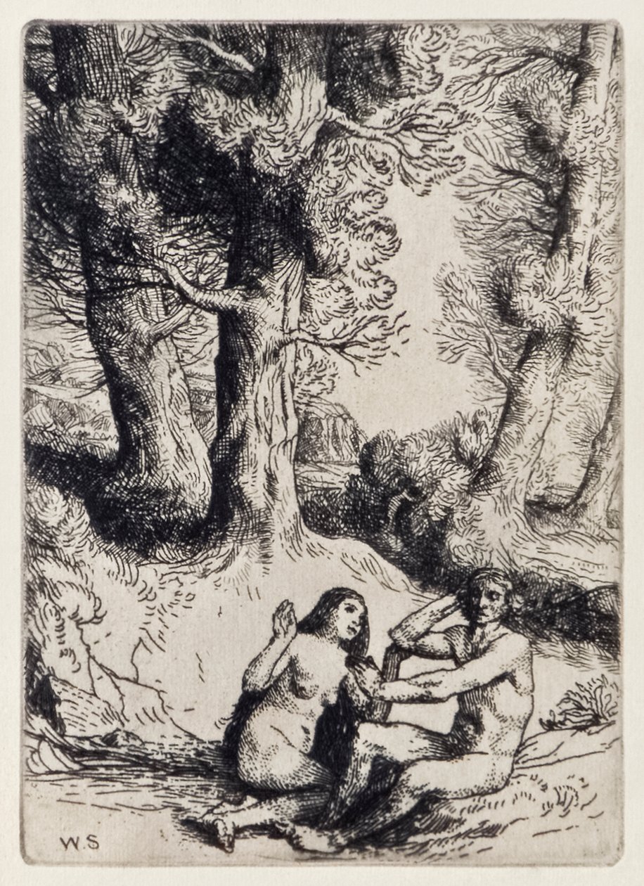 Adam odrzuca kondolencje Ewy z raju utraconego Johna Miltona (1608-1674) seria 12 ilustracji wyrytych przez Williama Stranga (1859-1921) autorstwa William Strang