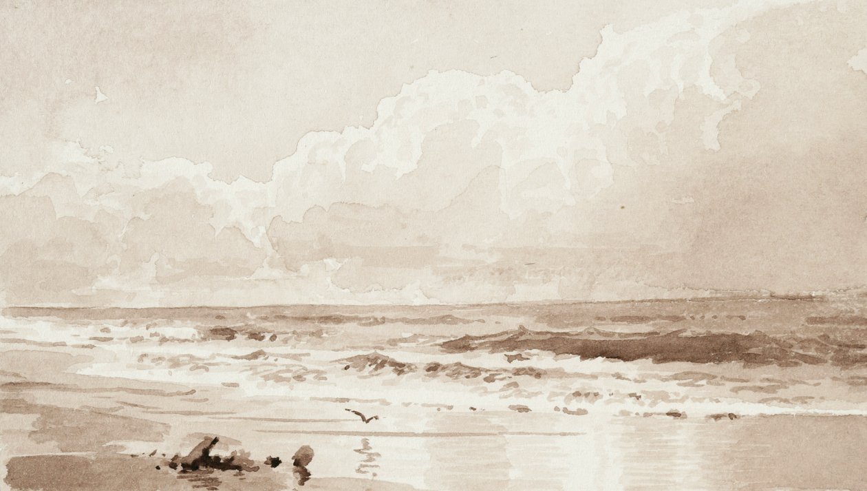 Pejzaż morski z ptakiem (wash na papierze) autorstwa William Trost Richards