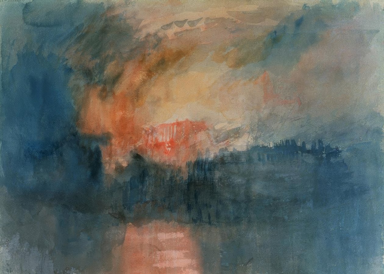 POŻAR DOMÓW PARLAMENTU 16.10.1834 - 1835 - O / L - 23,3X32,5 - ROMANTYZM ANGIELSKI. Künstler: JOSEPH MALLORD WILLIAM TURNER. Lage: GALERIA TATE, ANGLIA autorstwa Joseph Mallord William Turner