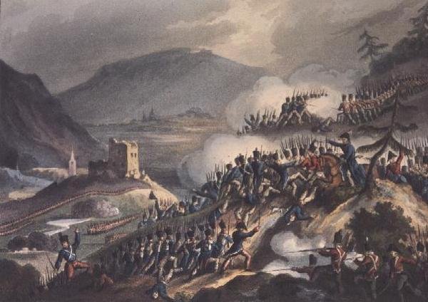 Bitwa pod Castallą, 13 kwietnia 1813 r. Wyryty przez Thomasa Sutherlanda (b.c.1785), 1813 autorstwa William after Heath
