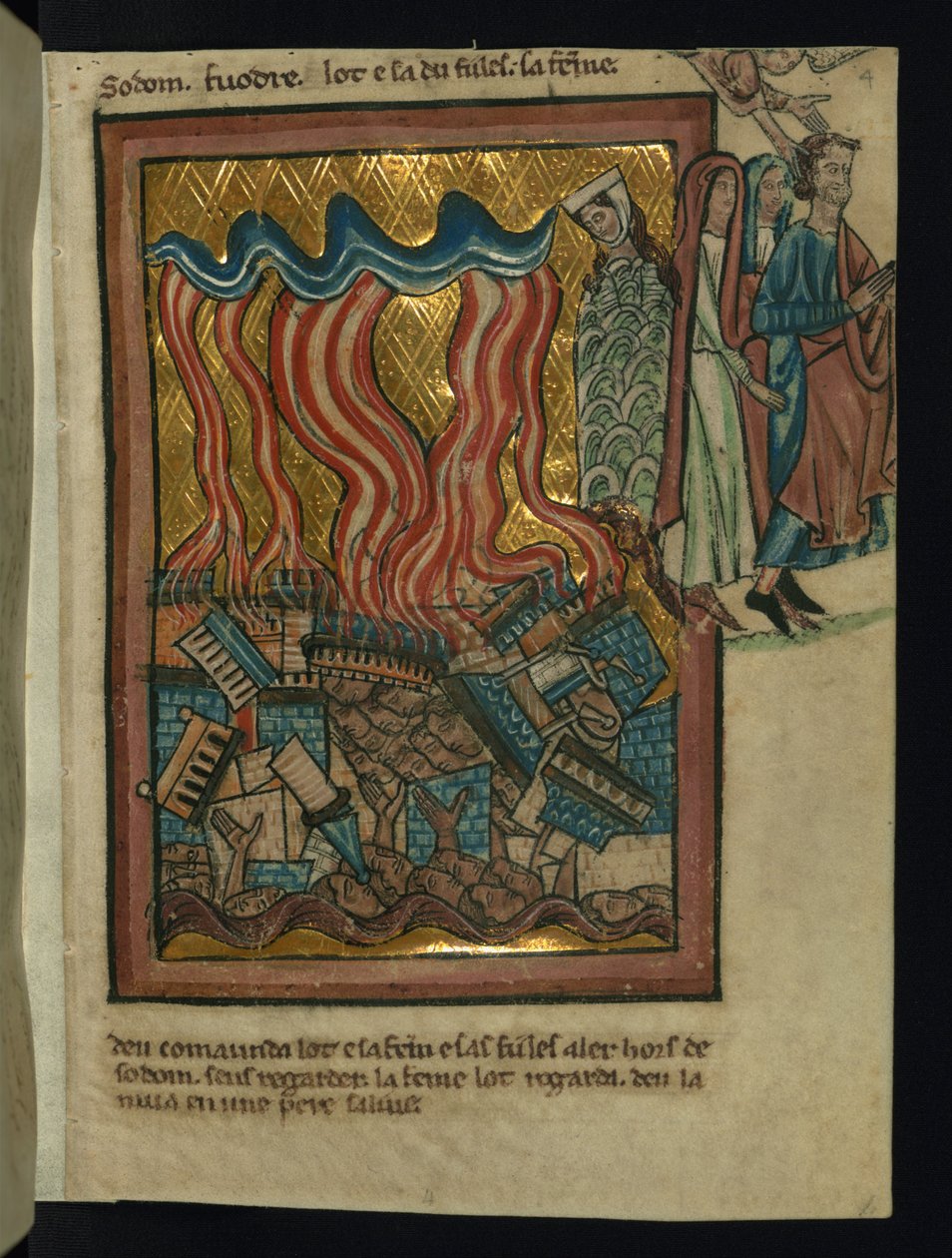 Lot i jego rodzina uciekają z Sodomy (Rodzaju 19:15-26) autorstwa William de Brailes  