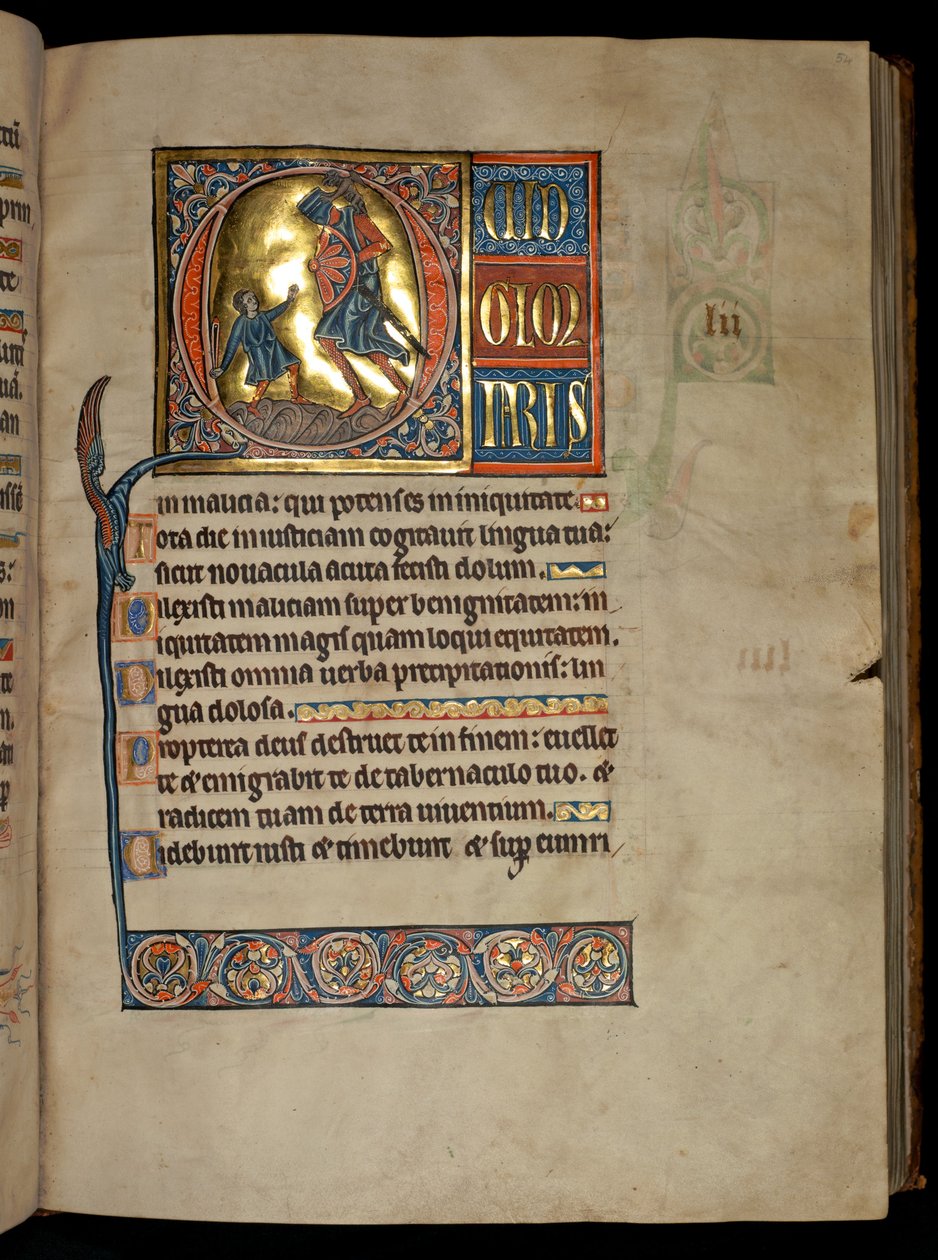 Ms 322 f.54r, Psalm 51, inicjał Q, Dawid i Goliat, ilustracja z 