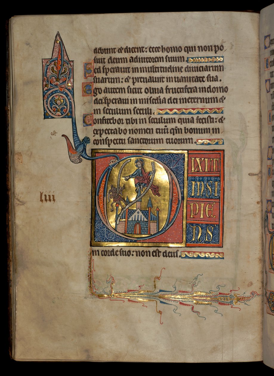 Ms 322 f.54v, Psalm 52, inicjał D, Kuszenie Chrystusa, ilustracja z 