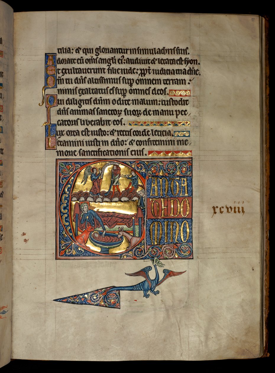 Ms 322 f.97r, Psalm 97, inicjał C, Zwiastowanie pasterzom, ilustracja z Psałterza De Brailes, c.1250 autorstwa William de Brailes  