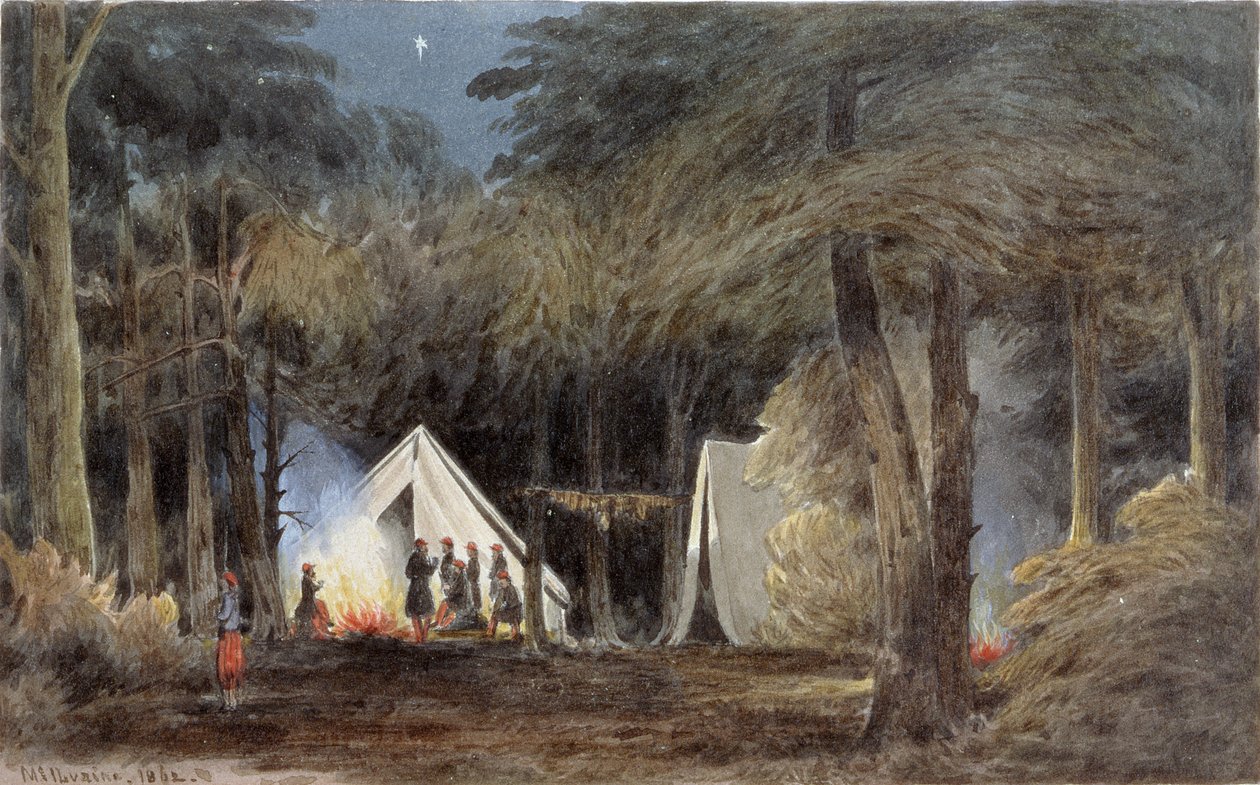 Obóz żuawów Duryea, Wirginia, 1862 (wc i gwasz na papierze) autorstwa William the Younger MacIlvaine