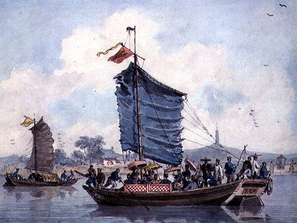 Chińska scena rzeczna z dżonami pod żaglami autorstwa William Alexander
