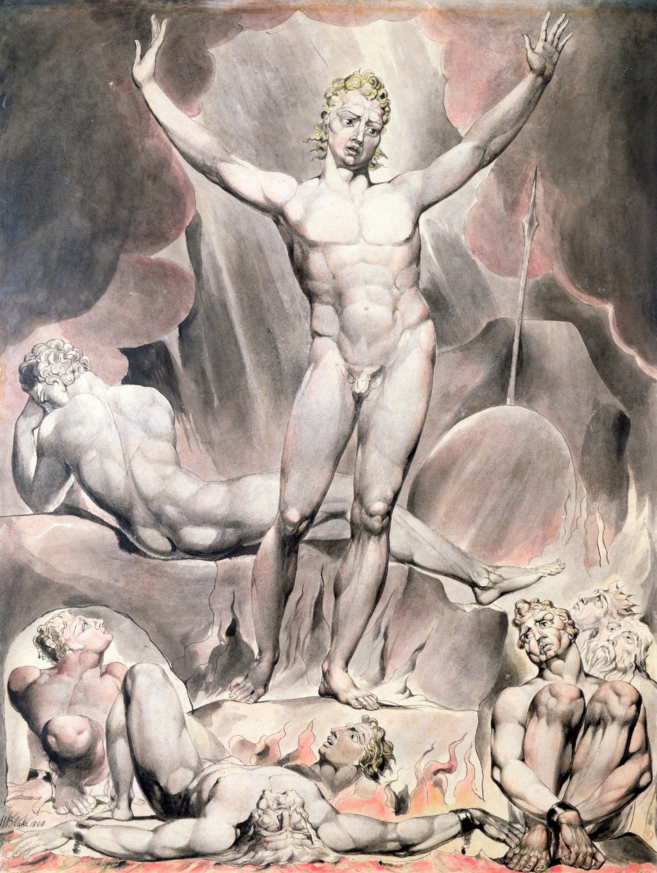 „Szatan podburza zbuntowanych aniołów”, 1808 autorstwa William Blake
