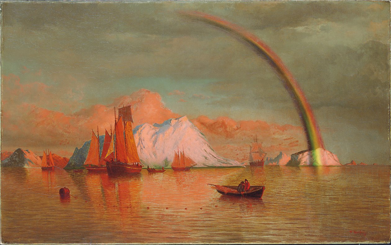 Arktyczny zachód słońca z tęczą, 1877 autorstwa William Bradford