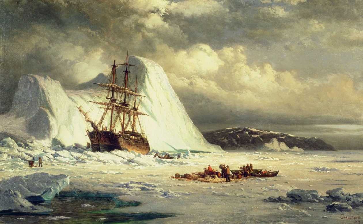Statek na lodzie, ok. 1880 (olej na płótnie) autorstwa William Bradford