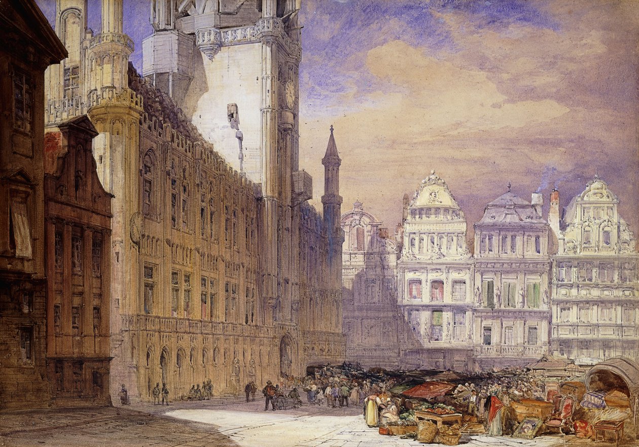 Hotel de Ville, Bruksela, 1856 r. autorstwa William Callow