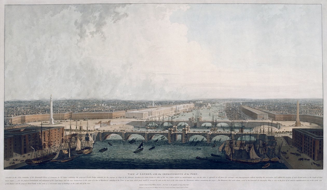 Proponowany Most Londyński, Londyn, 1802. autorstwa William Daniell