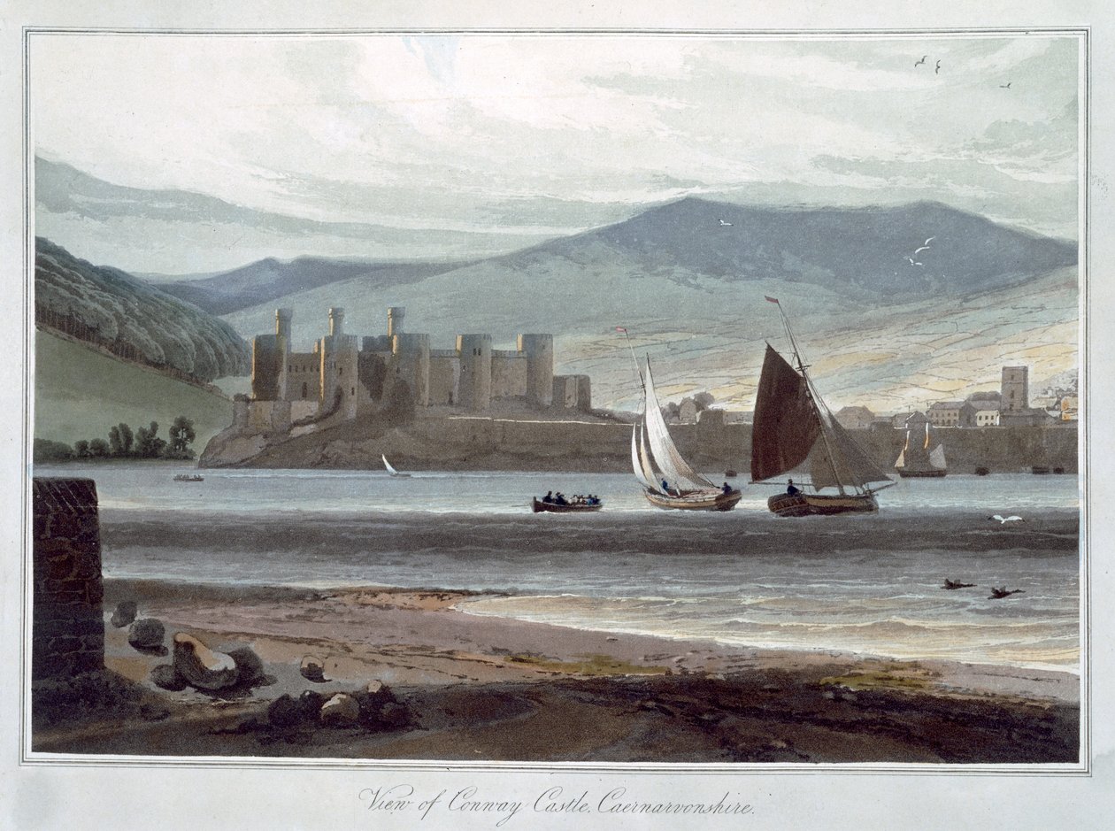 „Widok na zamek Conway, Caernarvonshire”, Walia, 1814-1825 autorstwa William Daniell
