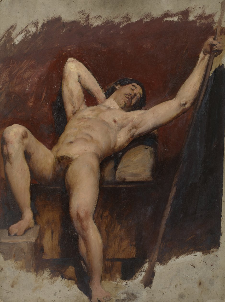 Leżący Akt Męski, podniesione prawe kolano, 1815-45 autorstwa William Etty