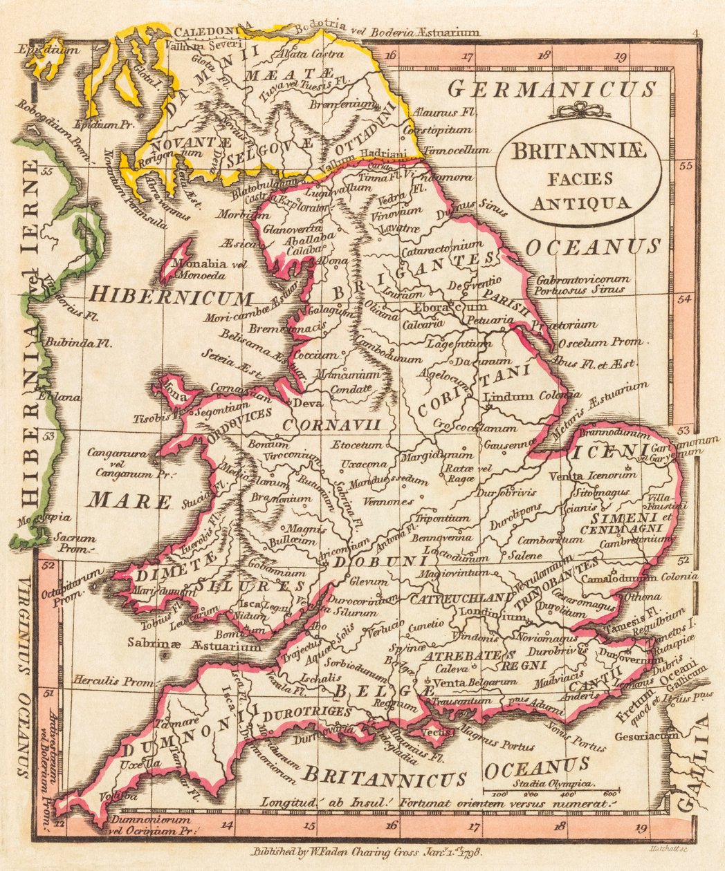 Starożytna Brytania. Mapa. autorstwa William Faden