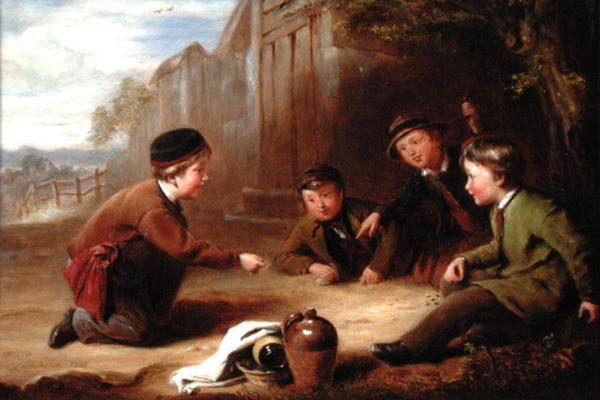 Gra w kulki, ok. 1865 (olej na panelu) autorstwa William Gill