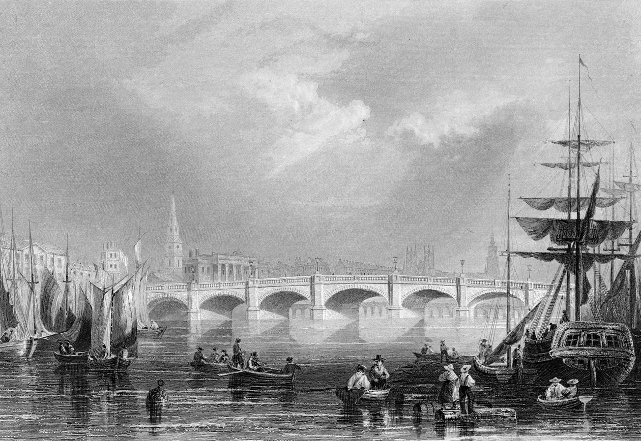 Nowy most i Broomielaw, Glasgow, ok. 1840 r. autorstwa William Henry Bartlett
