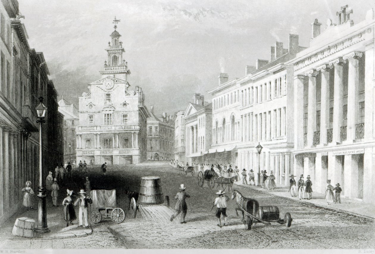 State Street, Boston, grawerowane przez S.Lacey autorstwa William Henry Bartlett