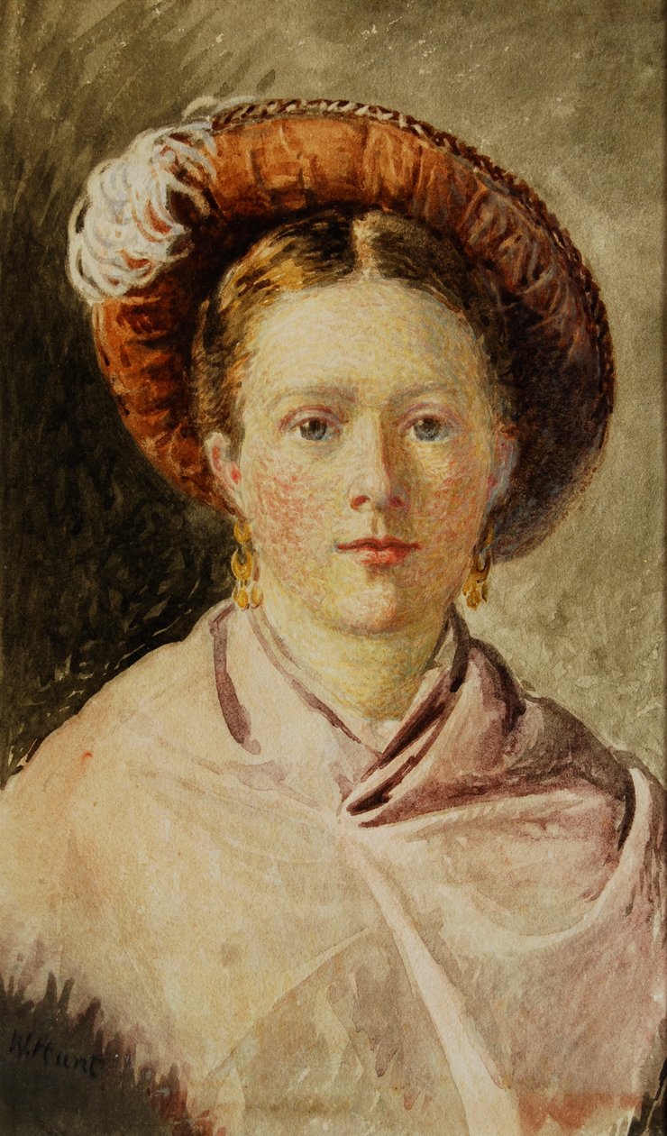 Dama w piórkowym kapeluszu autorstwa William Henry Hunt