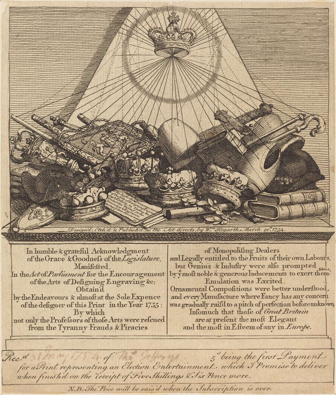 Korony, mitry, buławy itp. autorstwa William Hogarth