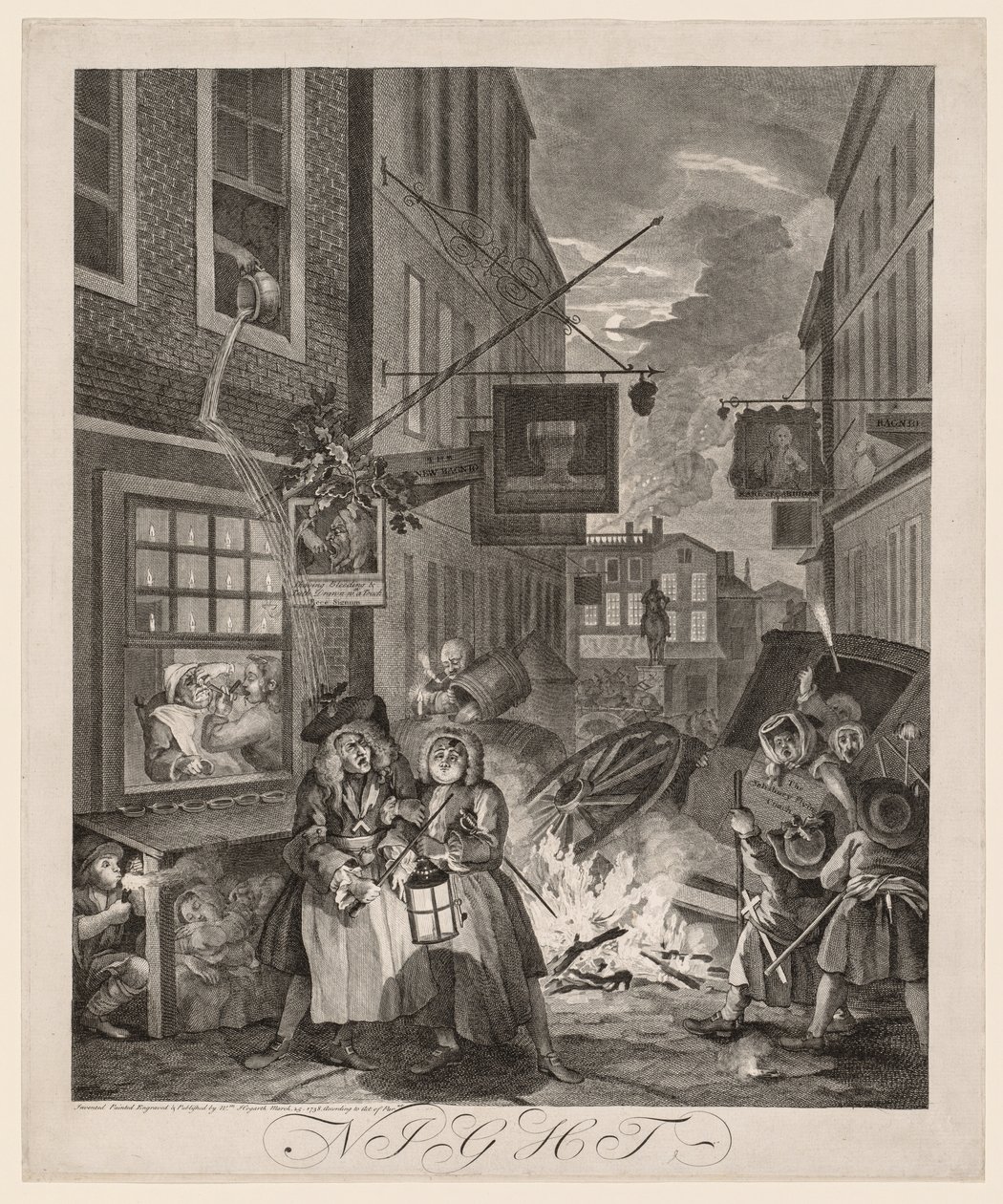 Cztery pory dnia: noc, 1738. autorstwa William Hogarth