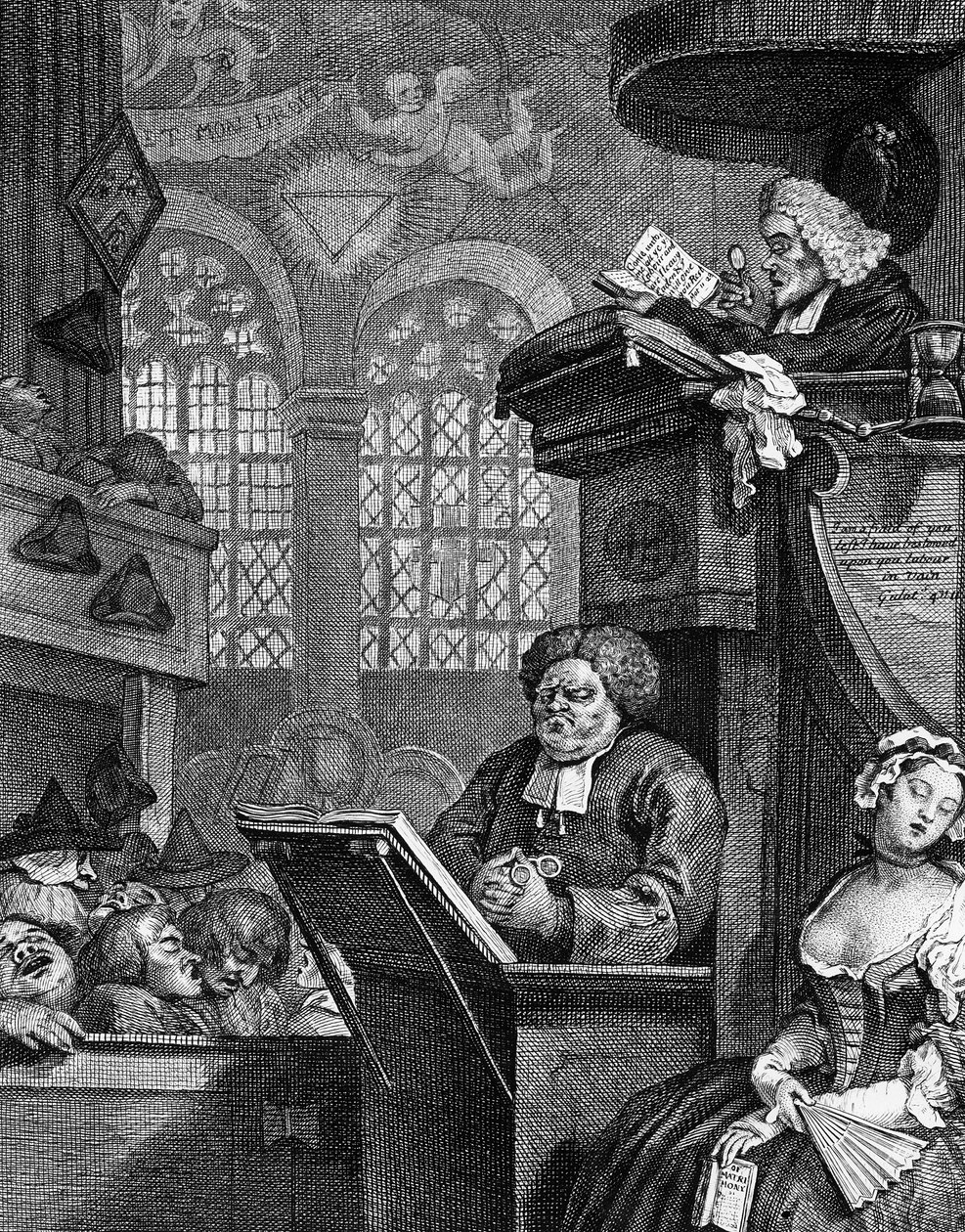 Zbór Śpiący, 1736 autorstwa William Hogarth